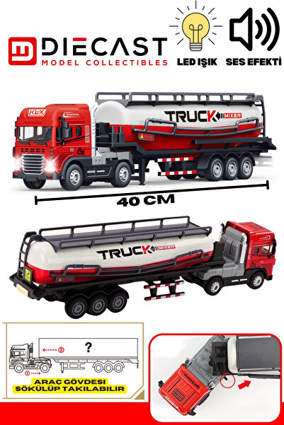 YILDIRIM OYUNCAK Die Cast Sesli Işıklı Sürtmeli Dorsesi Ayrılan Kırmızı Tanke...