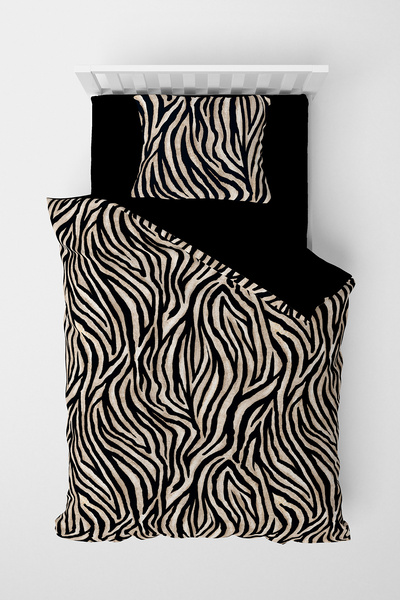 MonoHome 100% Cotton Satin Single Duvet Cover Set Black Zebra
