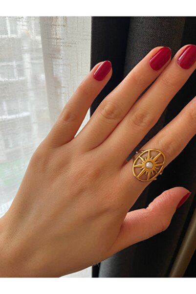 Anetta Jewelry Kadın altın renk incili güneş model çelik kararmaz ayarlanabil...