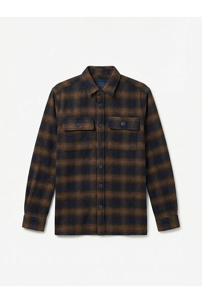 LC Waikiki Jachetă cămașă pentru bărbați în carouri, confortabilă, maro