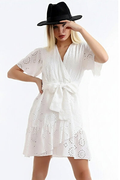 İntive Lingerie 100% Cotton Floral Brode Fabric Flounce Sleeve Belted Wrap Li...