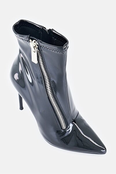 Steve Madden حذاء نسائي أسود بكعب ستيليتو وسحاب إغلاق، يصل إلى الكاحل