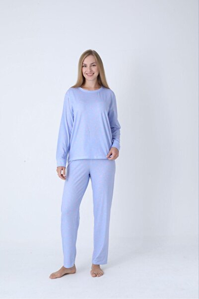 Hukateks Patterned Oversized Long Sleeve Women's Pajama Set