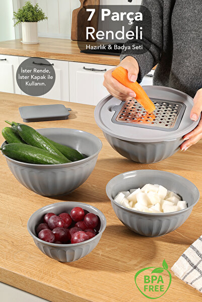 Meleni Home 7-Piece Grater Prep Set - Mixing Whisk Storage Container with Lid...