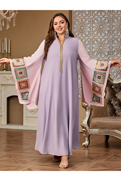 Take Two By Styli Plus Size Sequin Patch Butterfly Sleeve Jalabiya