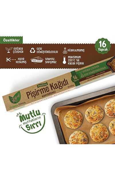 Roll-Up Kahverengi Ağartılmamış Hazır Kesilmiş Pişirme Kağıdı 37x42 cm 16 Yaprak x 6 Paket