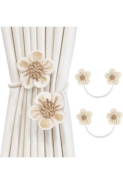 Arabest ربطات ستائر بوهو قطعتان، زهور من الجوت الطبيعي والقماش، تركيب بدون حف...