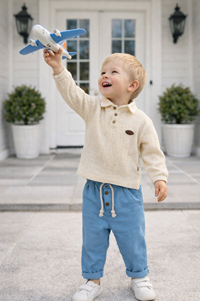 Babyhola Polo Collar Trousers Muslin Fabric Baby Boy Double Set