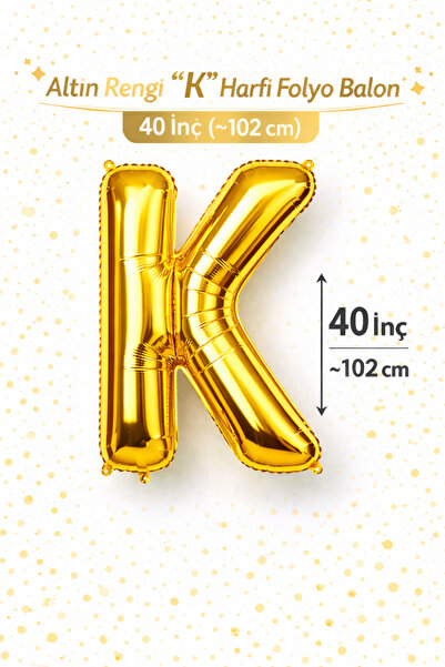 Folyo Balon 40 inç Altın Gold Renk "K" Harfi 102 cm Doğum Günü Parti Balonu