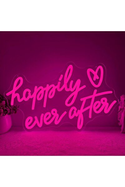 Slasa لافتة نيون LED مكتوب عليها "وعاشوا في سعادة أبدية" مقاس 43 × 27 سم - دي...