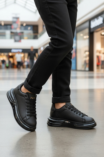 WALKWAY Black Lace-Up Leather Lightweight Unisex Sneaker 628 g