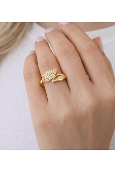 Store خاتم نسائي فاخر بتصميم أوراق الشجر مرصع بأحجار الزركون اللامعة وقابل لل...