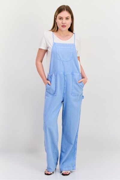 Roxy Women Wash Sleeveless Denim Jumpsuit, Light Blue