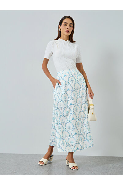 Take Two By Styli Women Blue Printed A-Line Midi Skirt