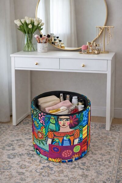 eda hacıoğlu edam bedding group Desenli Kumaş Sandıklı Yuvarlak Puf