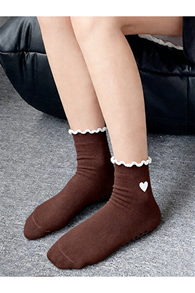 Styli Heart Print Lettuce Edge Active Silicon Pads Socks