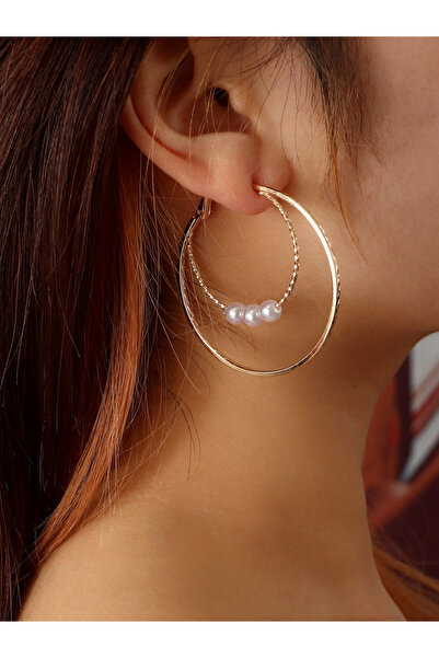 Take Two By Styli Double Hoop Earrings with Faux Pearl Decor