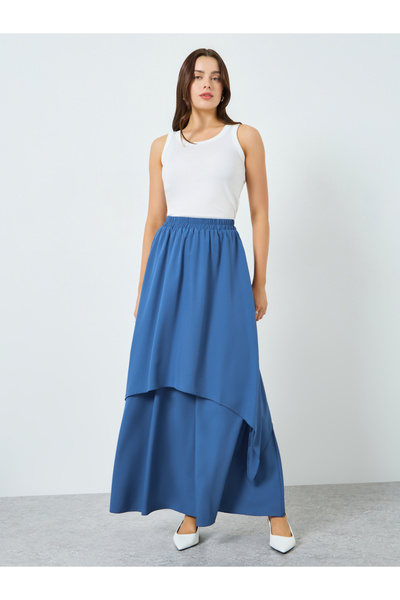 Styli Women Blue Double-Layer Ruffled Maxi Skirt