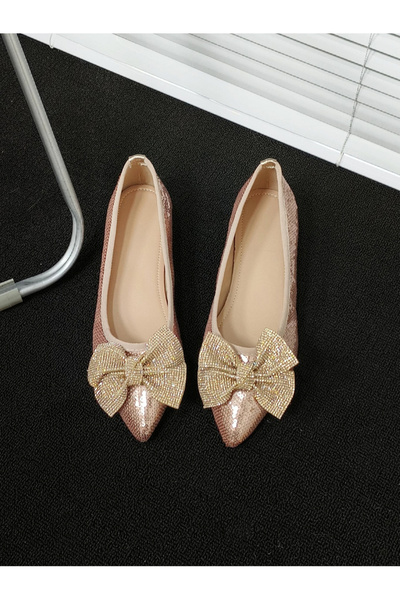 Take Two By Styli Women Pink Sequins Bow Detail Flats Shoes