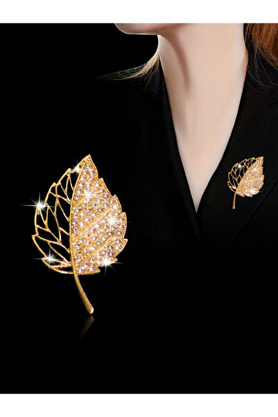 Take Two By Styli Leaf Shaped Rhinestone Embellished Brooch