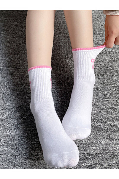 Styli Bow Print Contrast Edge Heart Shaped Silicon Pads Socks