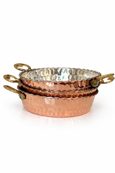 maison matmazel Bakır Mini Kahvaltılık, Meze Tabağı, Çerezlik ,Tava 3'lü 10cm