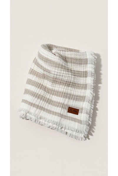 ZEYPBA Yarn Dyed Beige Muslin Striped Muslin 4-Layer Muslin Tasseled 4-Layer ...