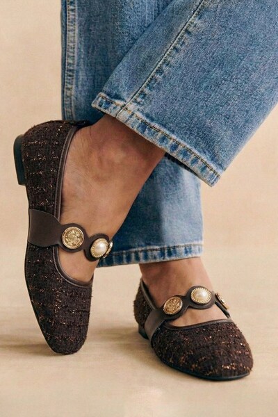 Nstil Daily Women's Ballerina Elastic Pearl Gold Band Oval Toe Orthopedic Com...