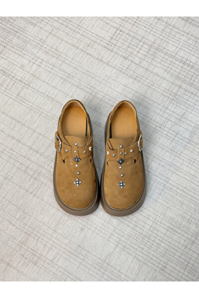 Take Two By Styli Women Tan Embellished Suede Loafers