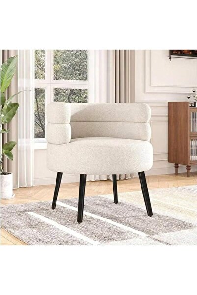 Mtanvxay Boucle Upholstered White Outdoor Armchair for Living Dining Balcony