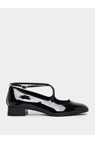 Styli Black Patent Leather Block Heel Mary Jane Shoes
