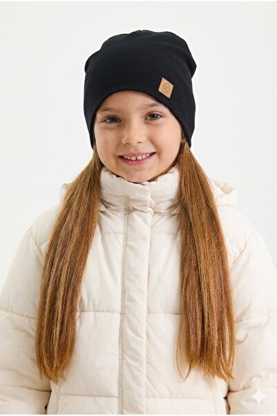 Babygiz Children's Black Thermal 100% Cotton Soft 2 Styles in 1 Beanie Premiu...