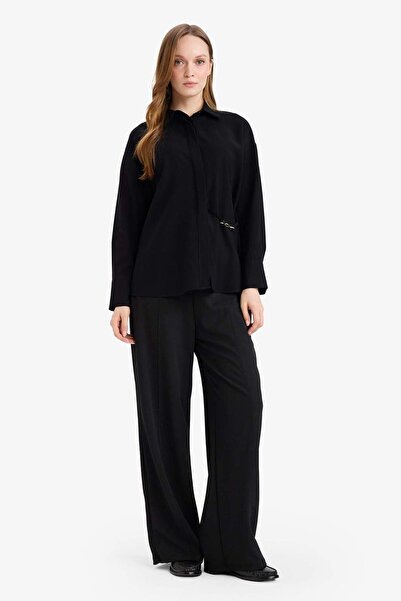 DeFacto Straight Wide Straight-Leg Crepe Trousers G2917Ax26Sp