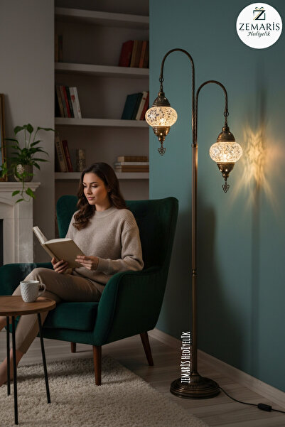 ZEM ARİS HEDİYELİK El Yapımı Otantik Mozaik Dekoratif Kollu Lambader 2 li