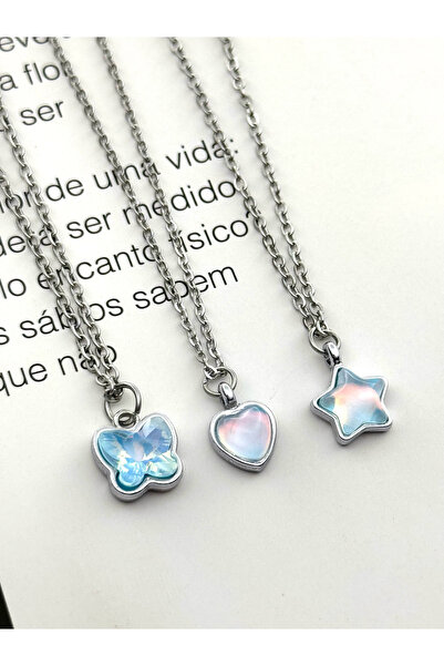 roshel مجموعة من 3 قلادات من الفولاذ 316L بتصميم بسيط على شكل قلب ونجمة وفراش...