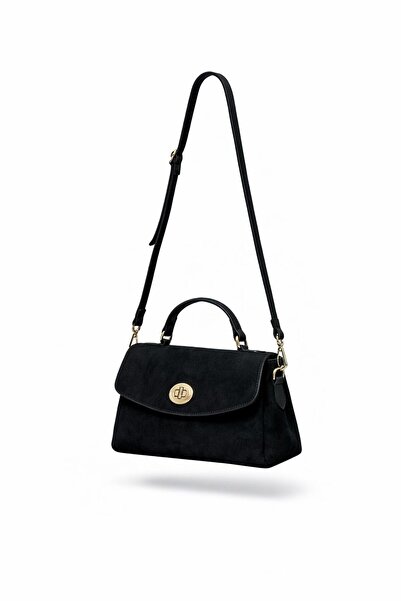 ÖzkanAccessory Orion Noir Black Suede Leather Hand & Shoulder Bag