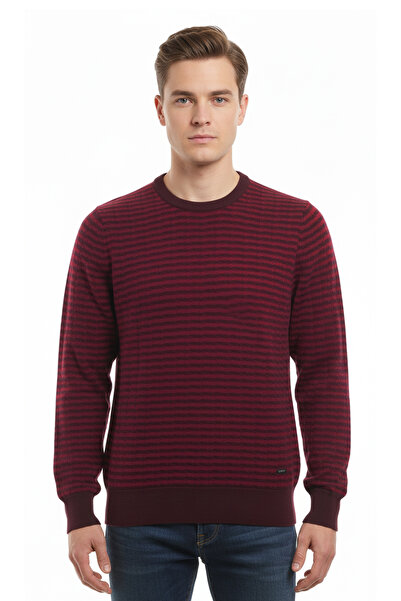 Pulltonic Men's Crew Neck Striped Knit Sweater