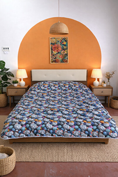 Bella Home Πάπλωμα μονόκυλινδρο 5D βαμβακερό - 155x215 cm Σχέδιο με γάτα