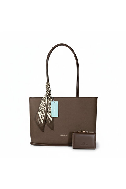 Chrisbella Chiribella Chocolate Brown Luxury Tote Bag with Sling, Scarf & Mat...