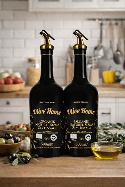 Carino E Bella Olive Home Amber Yağdanlık Cam Şişe 2 x 500Ml Zeytinyağı Sıvıyağ Şişesi Yağlık 2'li Set