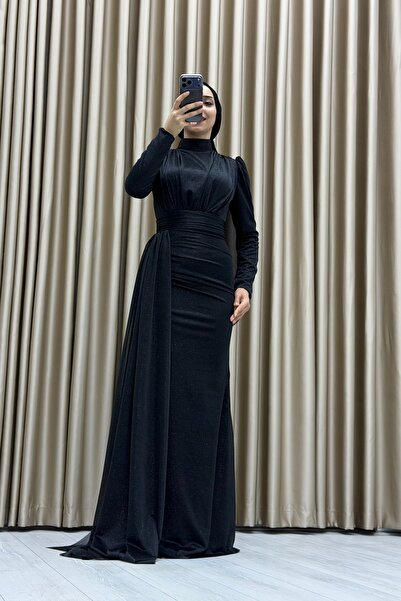 Matik Abiyem Draped Girdle Detailed Long Evening Dress