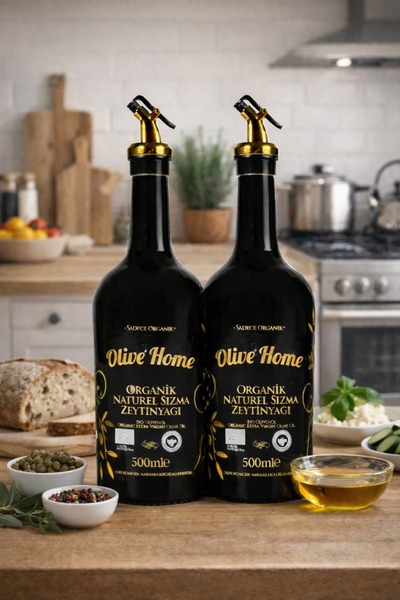 Carino E Bella Olive Home Amber Yağdanlık Cam Şişe 2 x 500Ml Zeytinyağı Sıvıyağ Şişesi Yağlık 2'li Set
