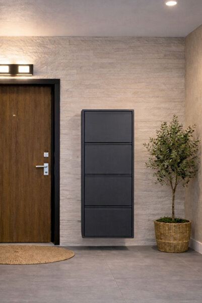 EFFE YAPI DEKOR ANTRASİT 4 KAPAKLI METAL AYAKKABILIK