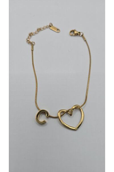 ahsenaksesuar2025 Stainless Steel Gold Color Heart Detailed Letter Bracelet –...