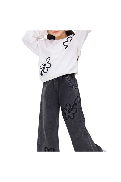 ESKİŞEHİR YUMURCAK طقم بنطلون جينز مطرز بالزهور للأطفال من KIZ