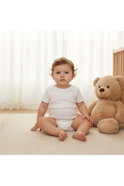 Juniors بدلة جسم سادة برقبة دائرية وأكمام قصيرة