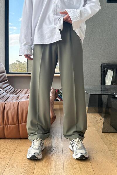 Flaw Wear Çift Pileli Kumaş Pantolon Haki