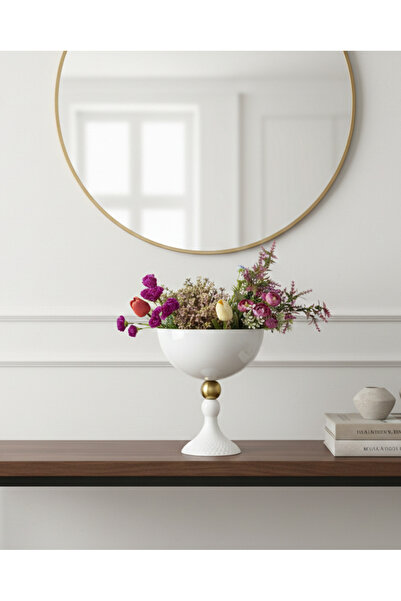 Decodelight Beyaz Dekoratif Desenli Metal Ayaklı Eskitme Toplu Küre a Salon D...