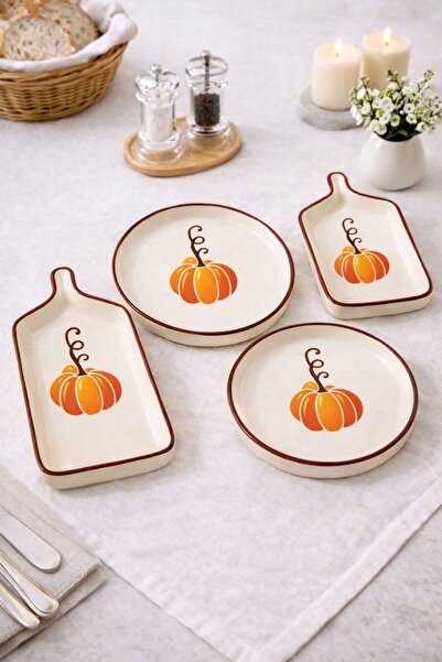 LEBLANC BOUTIQUE Modern Desenli Seramik Kahvaltı ve Meze Tabağı Seti – 4’lü