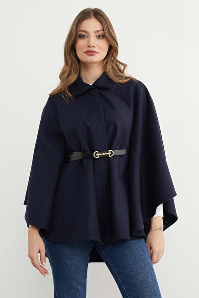 Fulla Moda Belted Polo Neck Cashmere Poncho